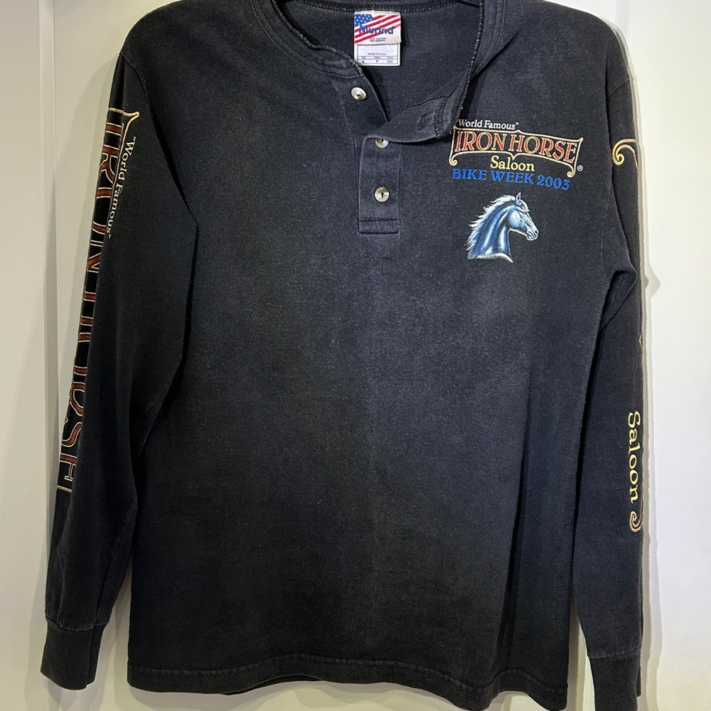 Vintage 2003 "World Famous" Iron Horse Saloon Bike Week long-sleeve shirt Size S - Picture 7 of 11